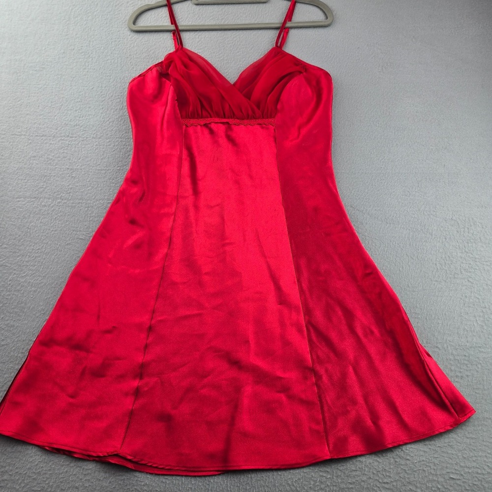 Vintage Honors Intimates Satin Slip Dress Womens Medium Red Lace Detail Grunge